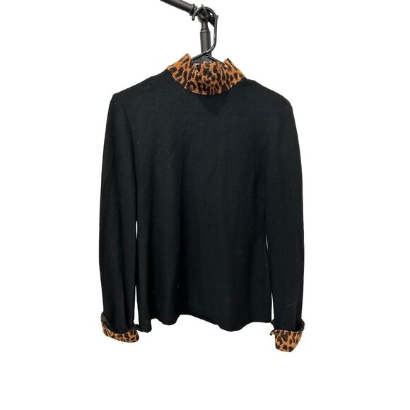 Vintage Mevisto Black Sweater Leopard Print Collar Cuffs Size 8 - Picture 1 of 8
